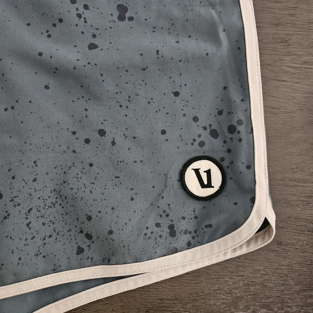 Vuori Cruise Board Swim Shorts Men's 36 Steel Blue Splatter Drawstring